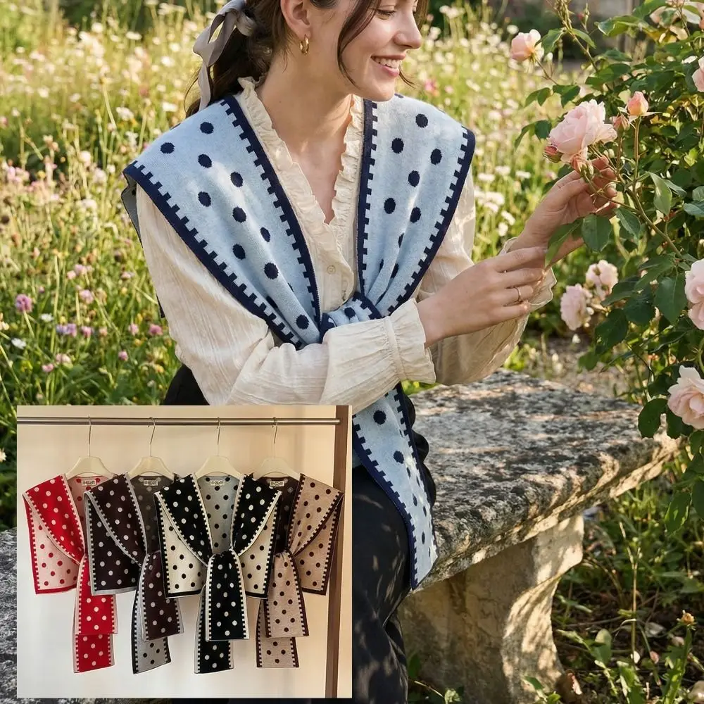 

Вязаная накидка в стиле ретро с узором в горошек, вязаный шарф-воротник в корейском стиле, аксессуар для плеч и блузок