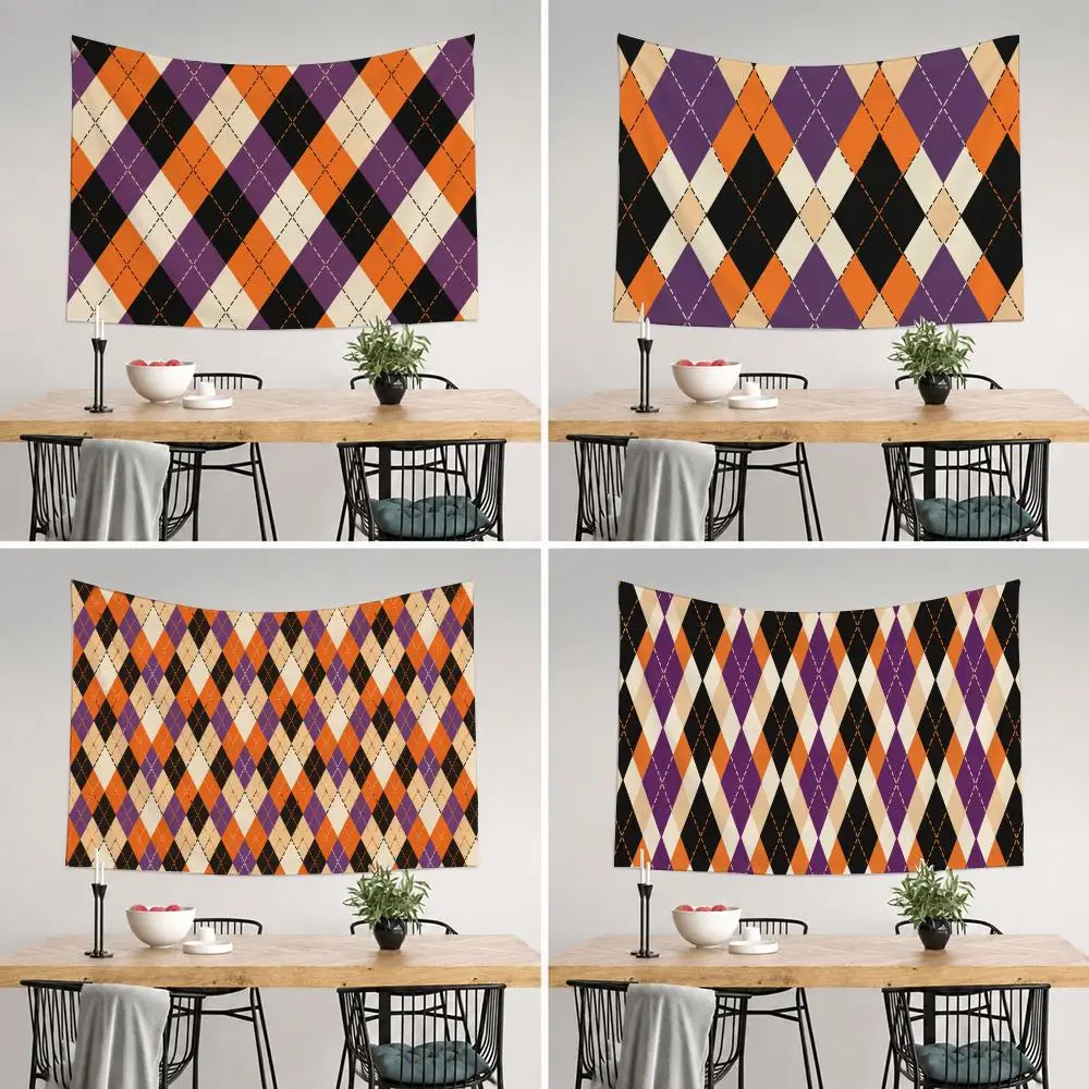 Vintage Halloween Argyle Tapestry Tapestry Wall Hanging For Bedroom Dorm Living Room Decor Aesthetic