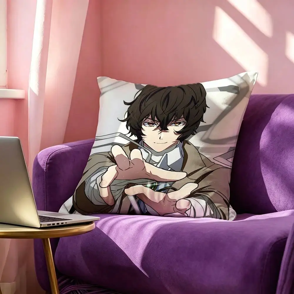 B-Bungo Stray Dogs D-Dazai Osamu  Pillow Case Square Double-Sided Sofa Cushion Cover Bedroom Bedside Pillow