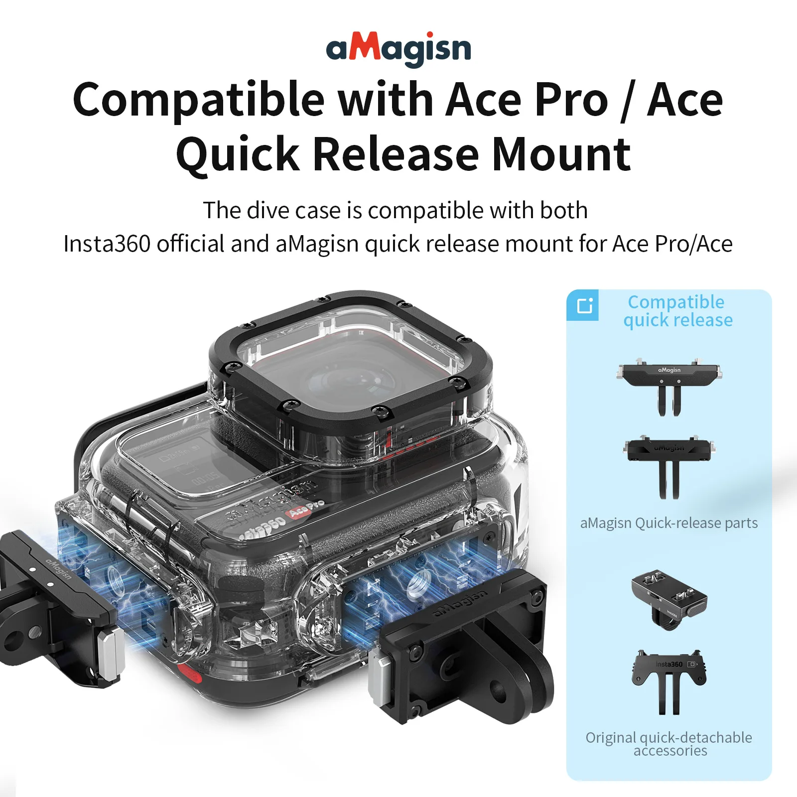 aMagisn 60M Waterproof Housing Shell Protective Waterproof Dive Case For Insta360 Ace /AcePro /AcePro2 Sports Camera Accessory