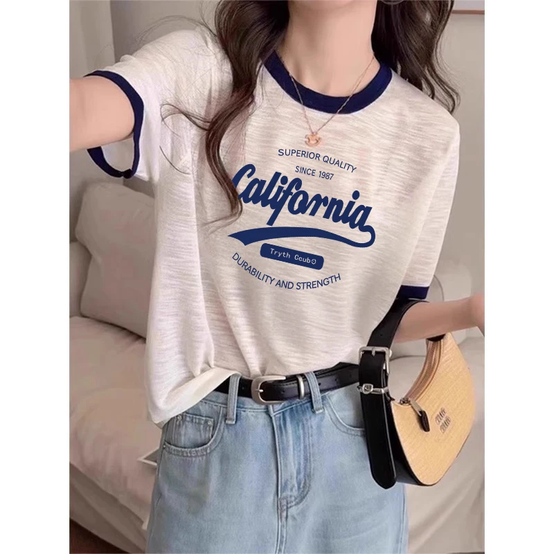 Loose Fit Snowflake Cotton Short Sleeve Women's T-Shirt Summer Trendy Anti-Aging Top Breathable Sweat Absorbent round Neck