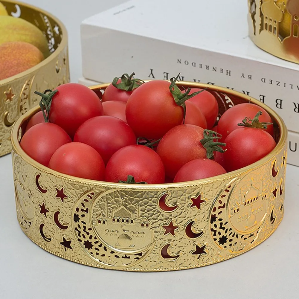 Middle East Golden Round Iron Art Tray 4-Piece Set Creative Festival Home Decor Ornament Craft Storage Tray