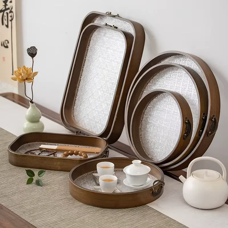 Wholesale Custom Tea Table Food Tray Breakfast Serving Tray with Metal Handle