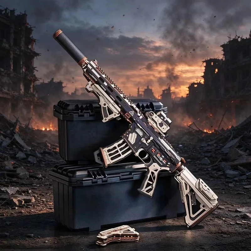 Wooden DIY Retro Assault Rifle Assembly Model 3D Puzzle Miniature Model Decoration Ornament Home Decor Ideal Festival Gift