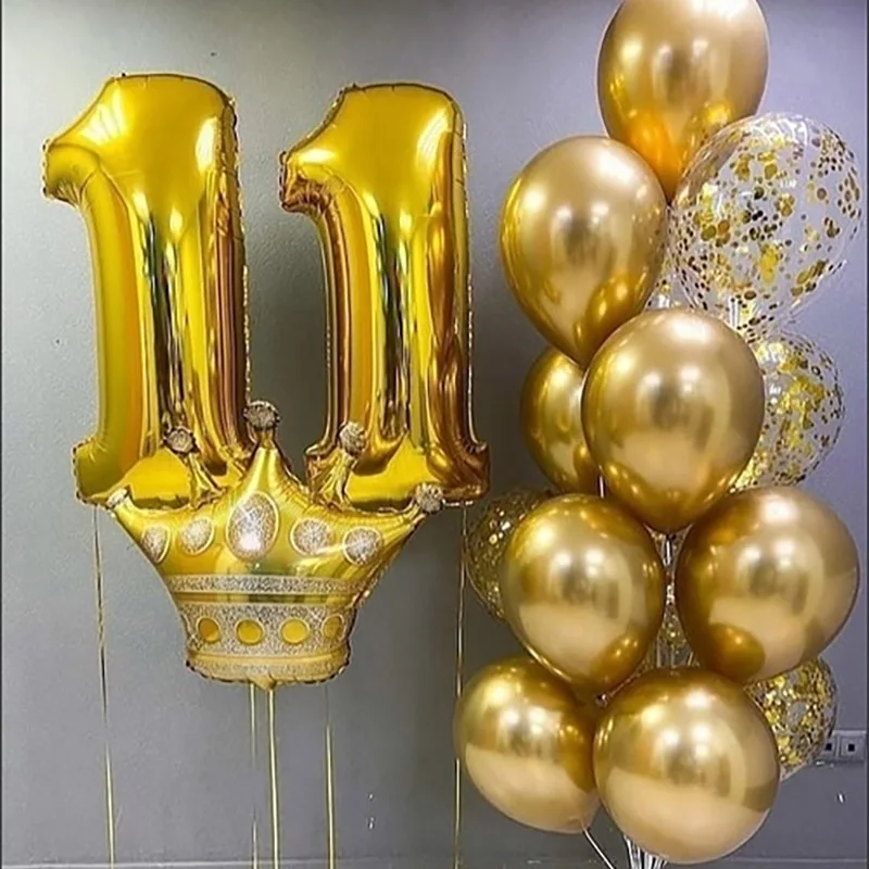 17pcs/set Kids 12 13 14 15 Years Old Girls Birthday Decor Balloon Gold Crown 32inch Number Foil Balloons Adult Parti Decor Balls