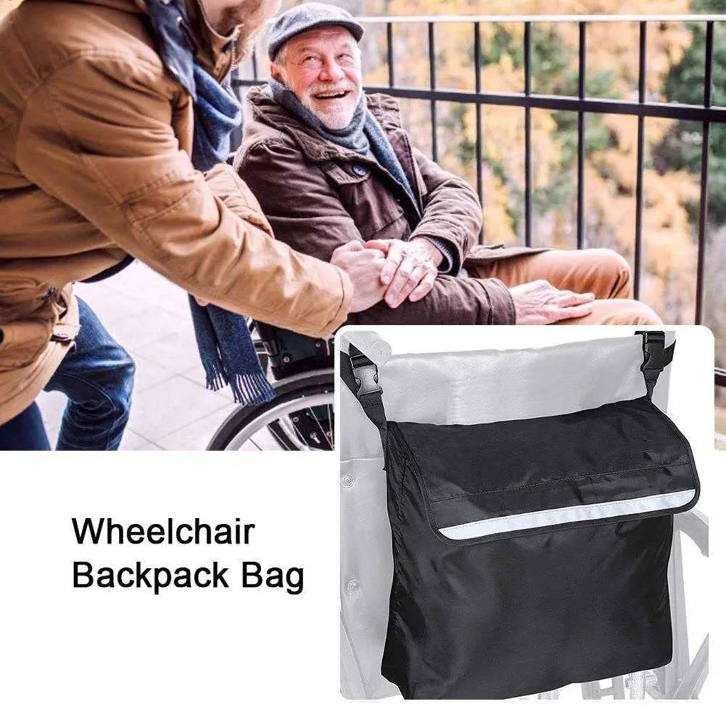 Electric Wheelchair Rear Bag Reflective Strap Waterproof Storage Pouch Water Bottle Organizer Accessories Black