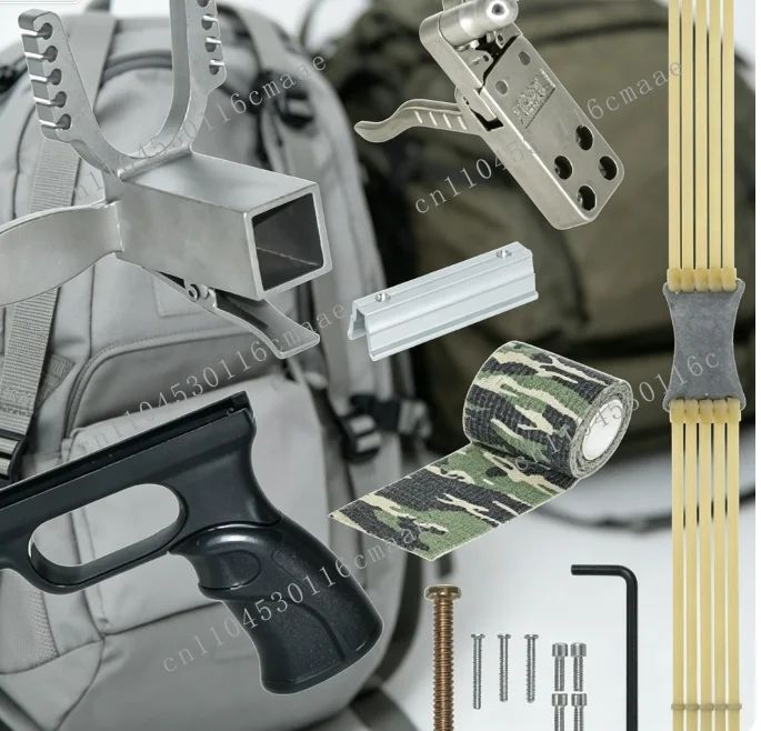 Hand‑Slingshot DIY Spare Parts, 25x25mm Sliding Module Stainless Steel Trigger Accessory Kit With Durable Powerful Rubber Band