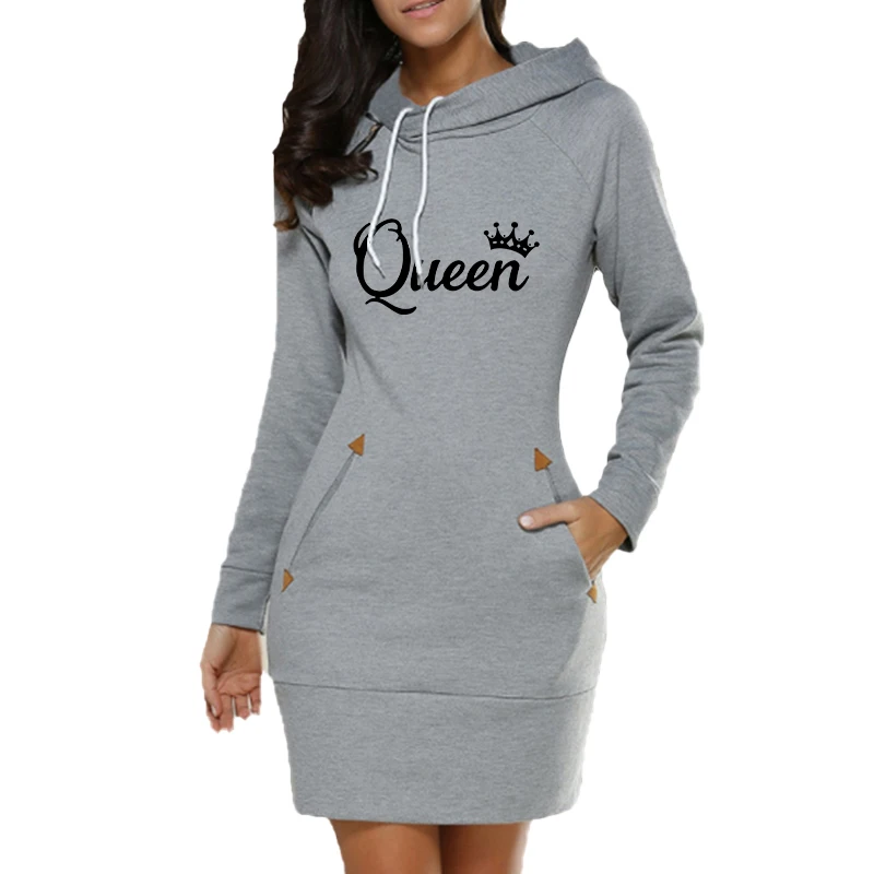 Women Hoodie Dress 2023 Spring Autumn Queen Printsd Long Sleeve Hoodie Casual Hooded Jumper Pockets Sweater Tops Women Clothing