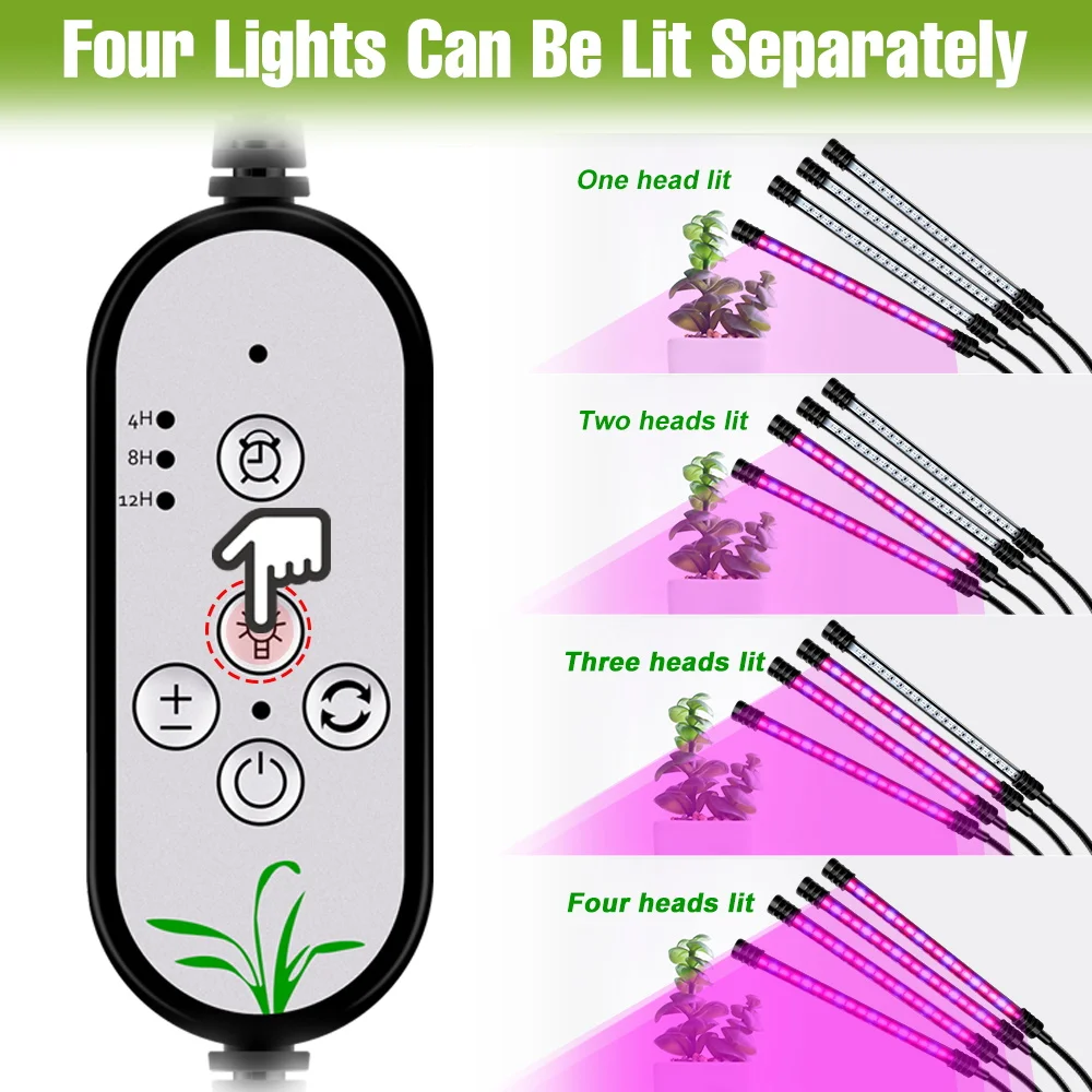 USB 5 فولت LED تنمو ضوء الطيف الكامل النبات الزراعة المائية زراعة مصباح 1/2/3/4 رؤساء مقاوم للماء عكس الضوء مع توقيت السيارات تشغيل/إيقاف