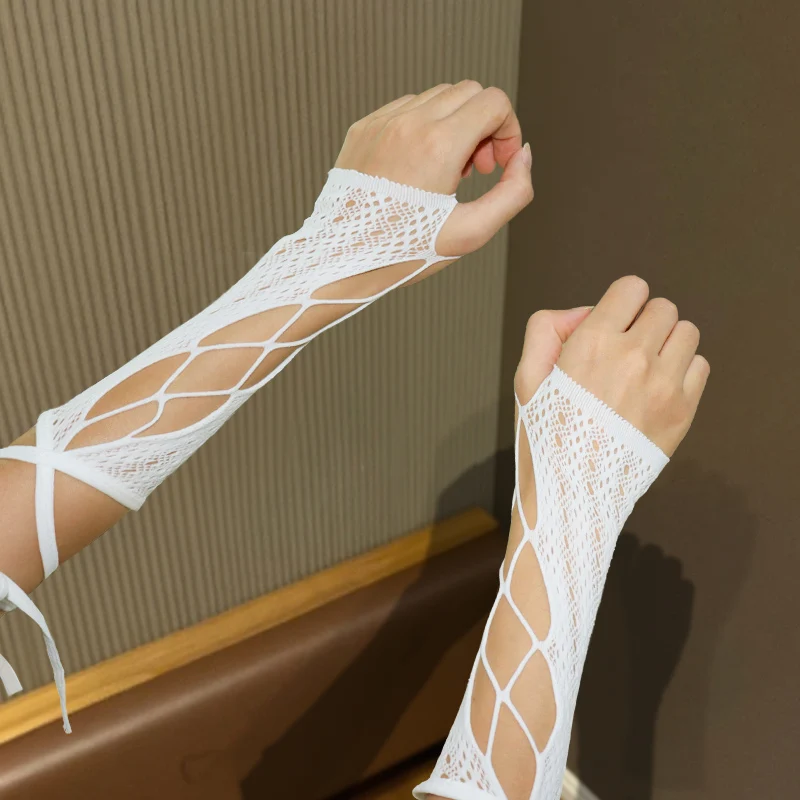 Millennial Y2K Hot Girl Cinturino in pizzo Maniche a mano Primavera ed estate Correttore Guanti a nastro fai-da-te per donna