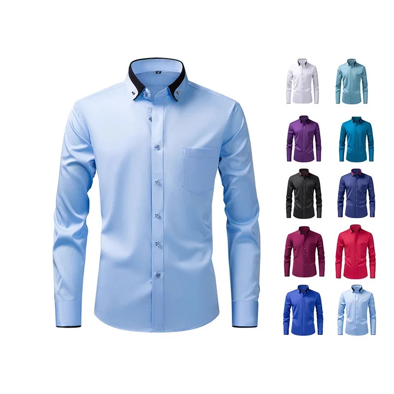 

Men's Long Sleeve Slim Fit Business Shirt Casual Pure Color Pocket Design Casual Wear Daily Shirt Chinese Production