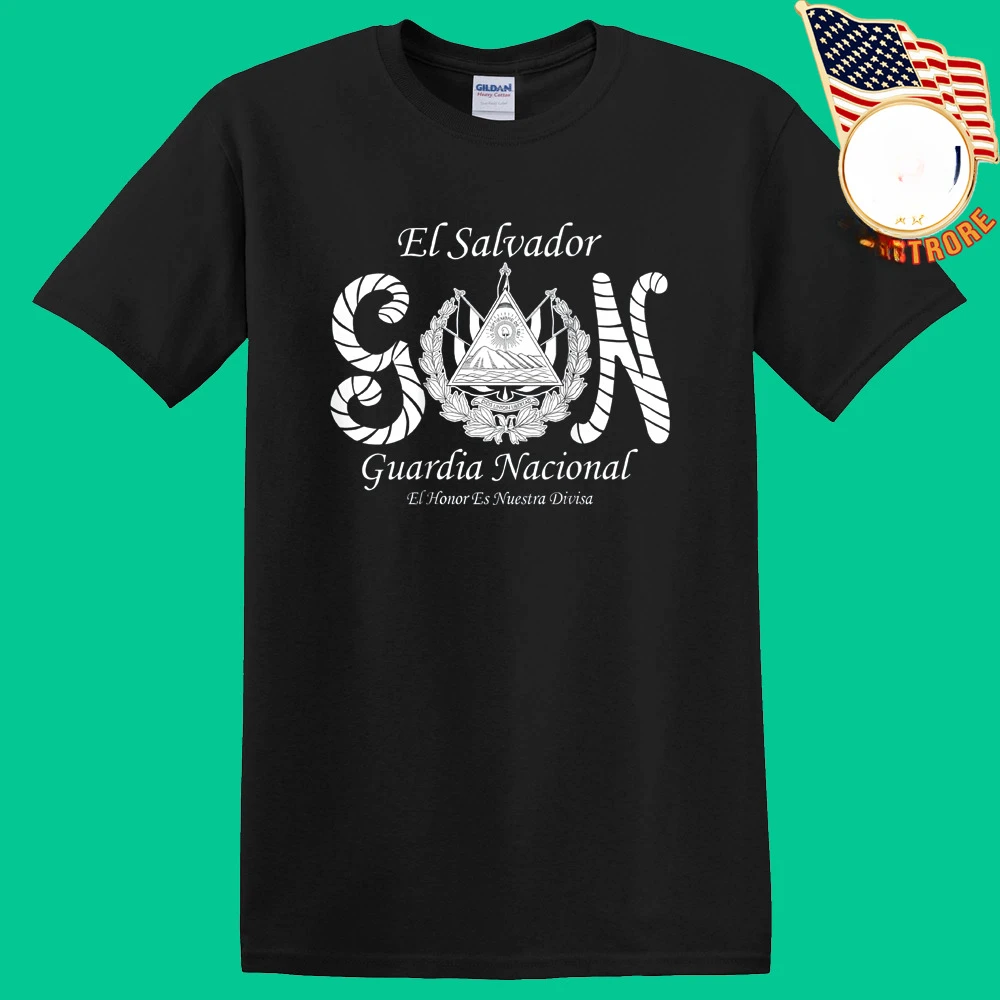 El Salvador Guardia Nacional Men's Black T-Shirt Short Sleeve Casual 100% Cotton T Shirts