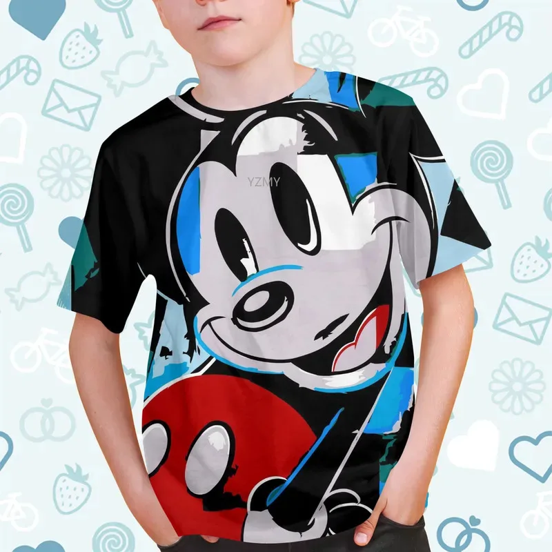 Summer Disney Mickey Mouse Cartoon Clothes Tee Top Children Funny Cute Clothing Boys Girls Fashion Casual Kids T-shirts