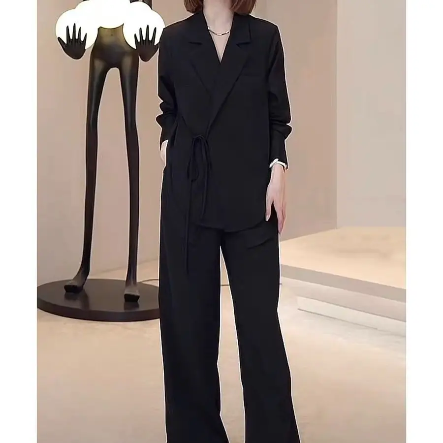 Summer New Hollow Sun Protection Chiffon Shirt Blazer Wide Leg Pants Two Piece Set Elegant Women\'s Pants Set Office Outfits