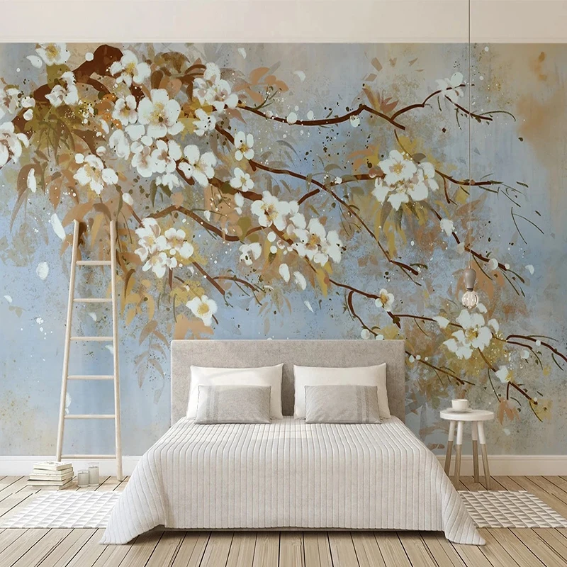 Photo Wallpaper Hand-painted Vintage Floral Custom Mural Living Room Bedroom Background Home Decor Wall Painting Backdrop 3D