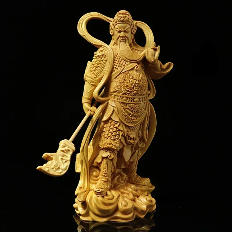 Wooden Guan Gong, statue of Weituo Gate God Traditional handmade artwork Home living room room feng shui statue 16cm /6.28 in