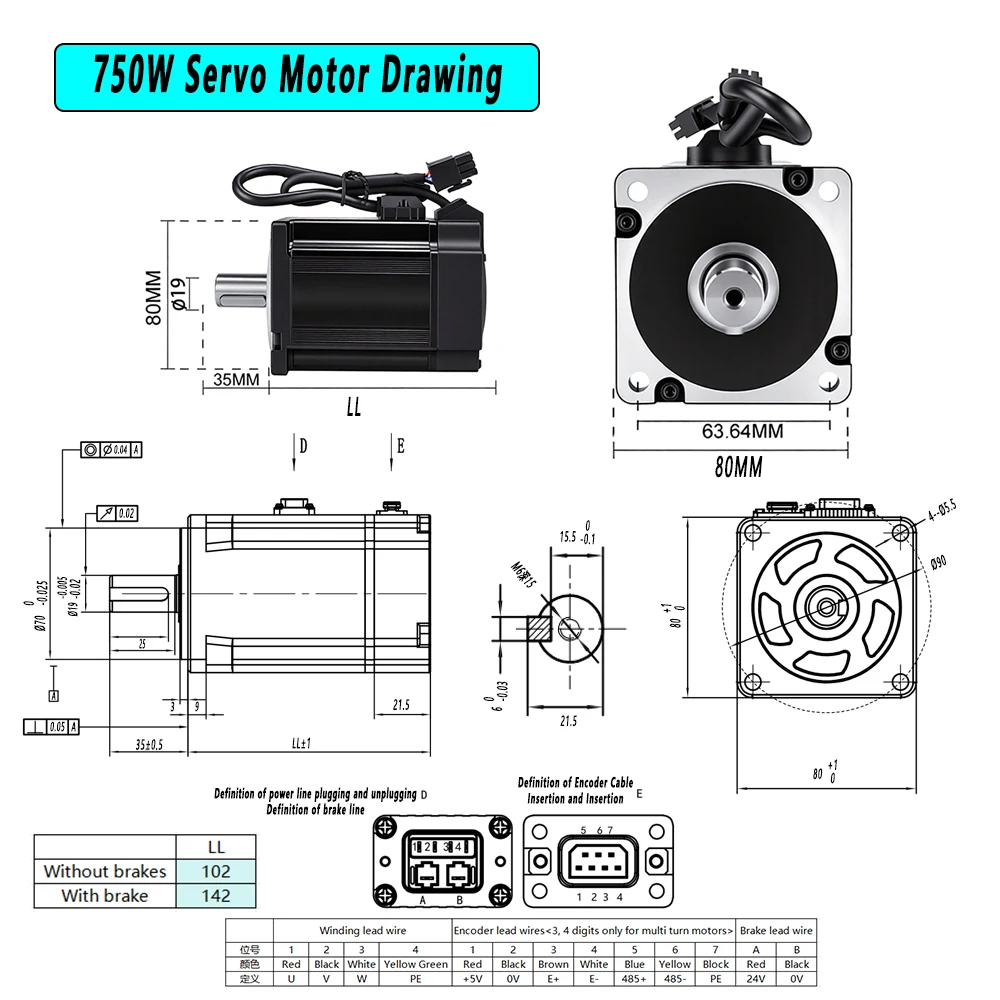 Bild 4: 400 W/750 W Servomotor Puls Typ 17 Bit Absolute Encoder Power Encoder Kabel Servo Motor Treiber Set für CNC Engage Router