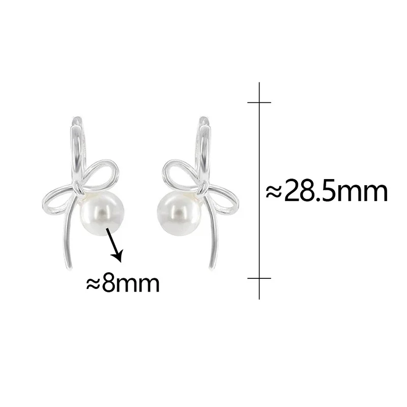 Real 925 Sterling Silver Pearl Bowknot 18K Hoop Earrings for Women Classic Fine Jewelry Light Luxury Accessories