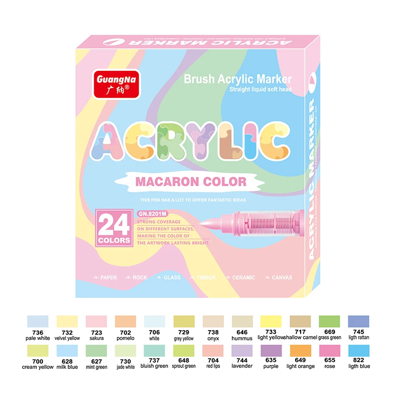 24-color Acrylic Marker Pen Straight Liquid Pressure-free Soft-head Opaque Color Stackable Art Drawing Comics Coloring image 5