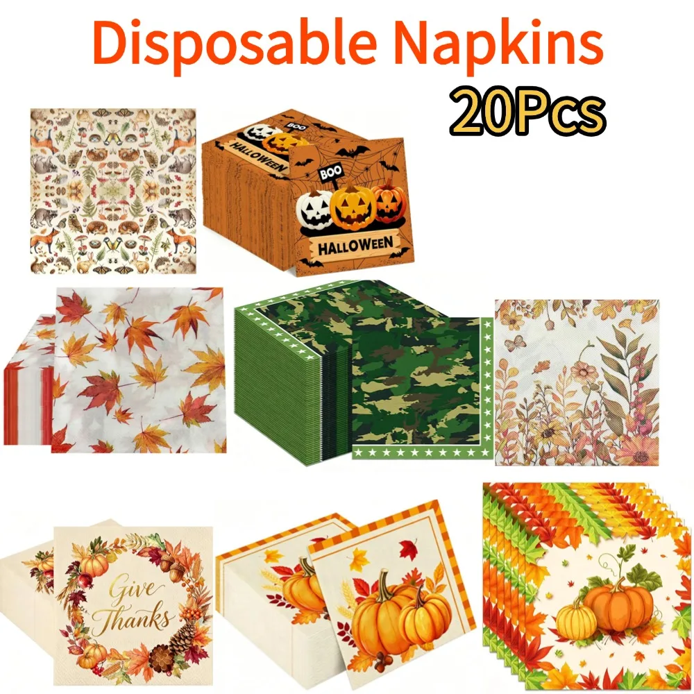 Vintage Fall Harvest Decorative Paper Napkins Pumpkin Maple Leaf Print Disposable Napkins for Decoupage Craft Home DIY Supplies