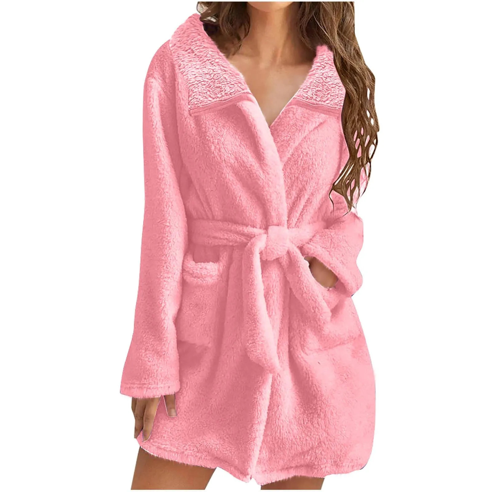 

Women Winter Bath Robe Fluffy Plush Pyjamas Ladies Sexy Hooded Dressing Solid Color Gown Warm Bathrobe Female loungewear