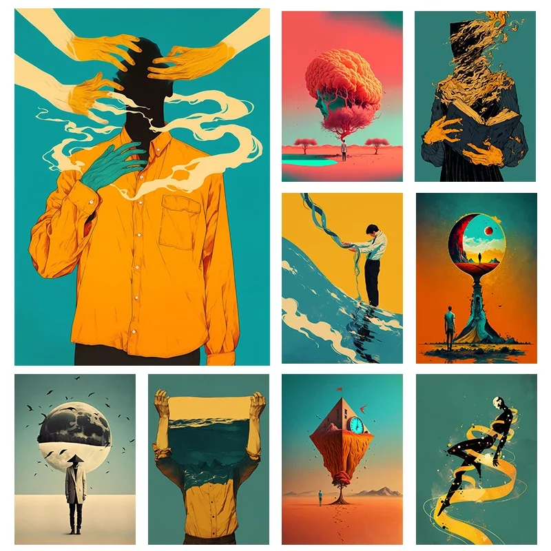 Affiches de pleine conscience moderne surréaliste, imprimés abstraits sans signification, peinture sur toile, images d'art murales, décoration de salon de maison