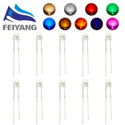 100pcs 3mm 2Pins Flat top White Red Yellow Blue Green Wide Angle Light Emitting Diode Lamp LED