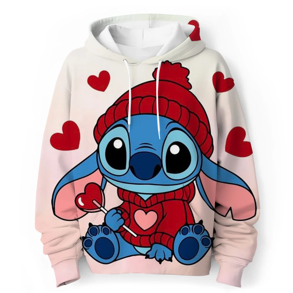 Disney Stitch Christmas Hoodie Children\'s Hoodie Cartoon Print Lilo&Stitch Spring and Autumn Children\'s Sportswear Men\'s and Wom