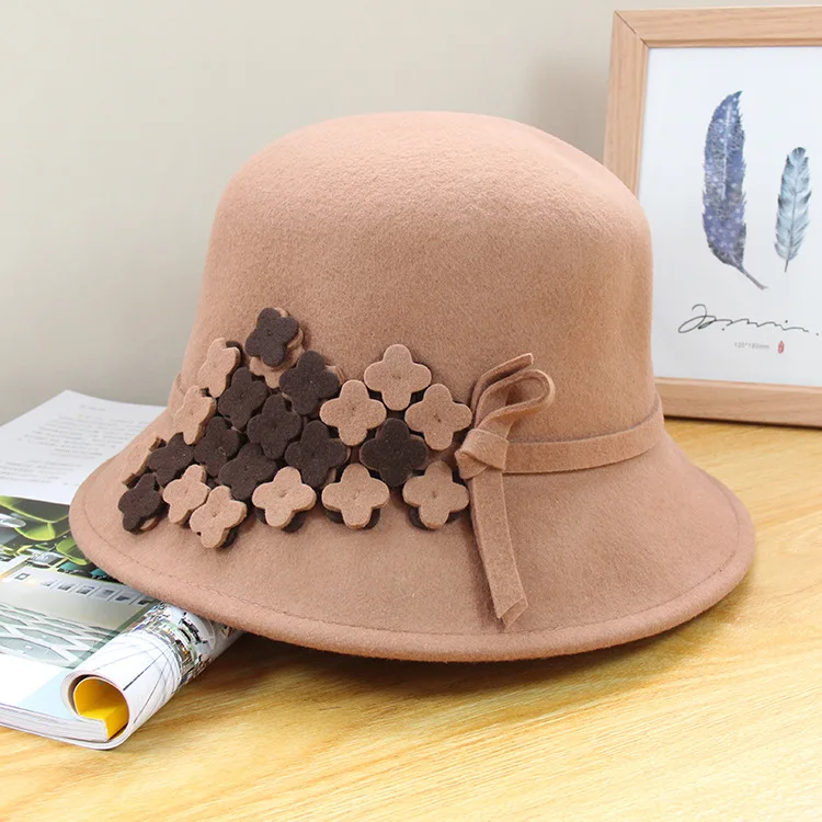 

X4099 Ladies' Hats Wool Fedora Hat Fragrant Hats with Dome Cap Female Flowers Elegant Wool Basin Cap Joker Fisherman Hats