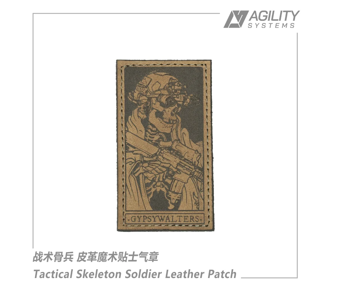 

Tactical bone soldier laser cutting Velcro patch leather armband morale badge genuine leather cowhide material