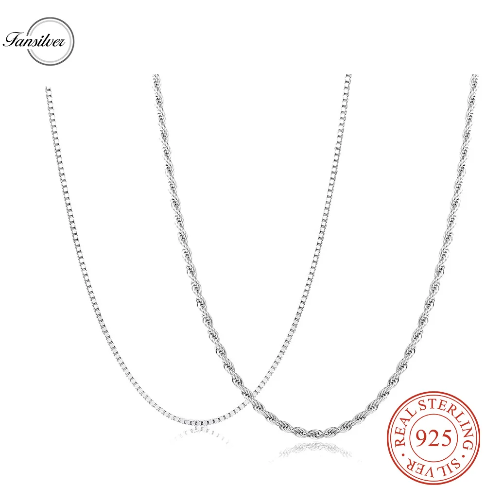 

Fansilver 2 Pcs 1mm Thin Box Rope Chain Necklace for Women Men Sterling Silver Chain Necklace