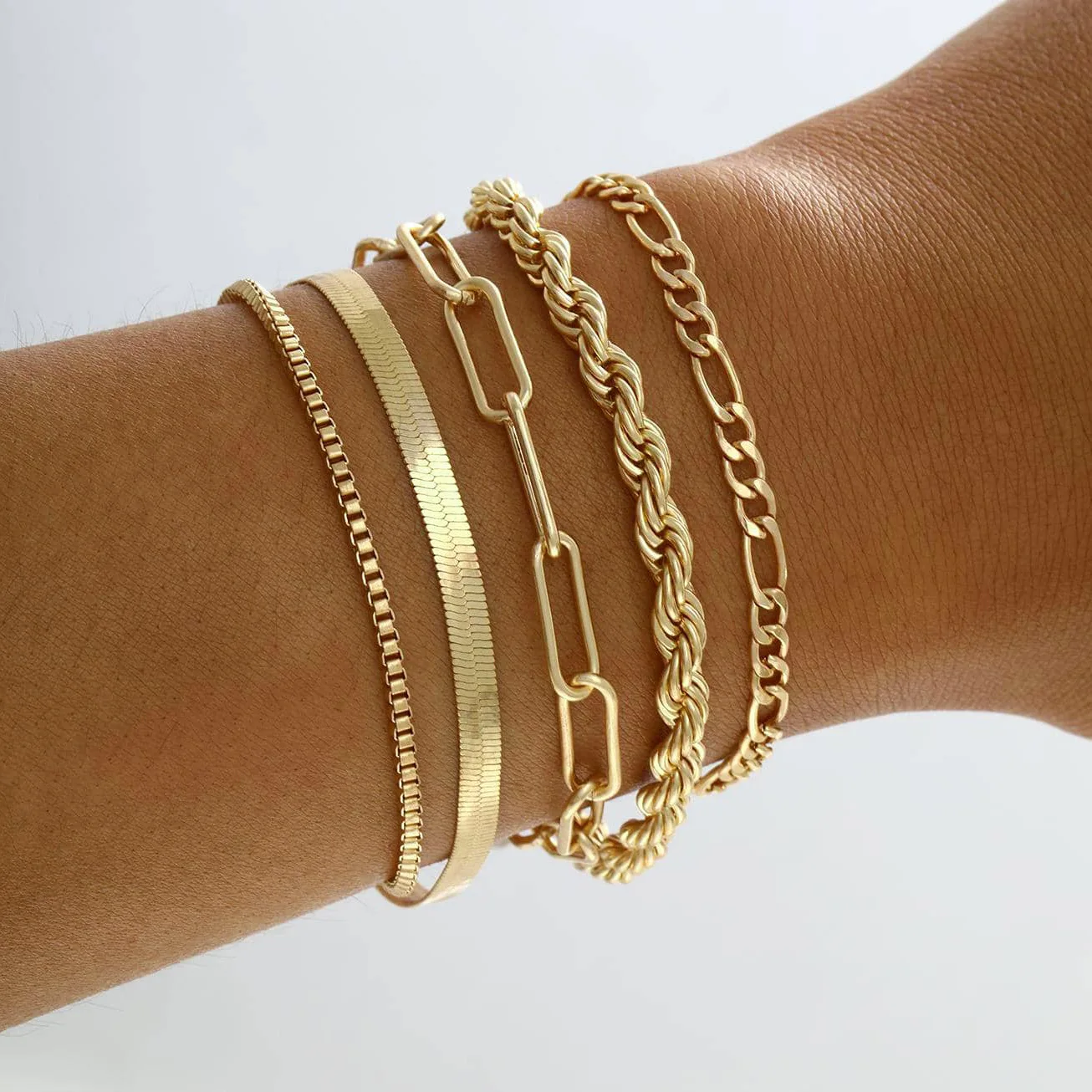 Gold Bracelets for Women Waterproof, 14K Real Gold Plated Jewelry Sets for Women Trendy Thin Dainty Stackable Cuban Link Papercl