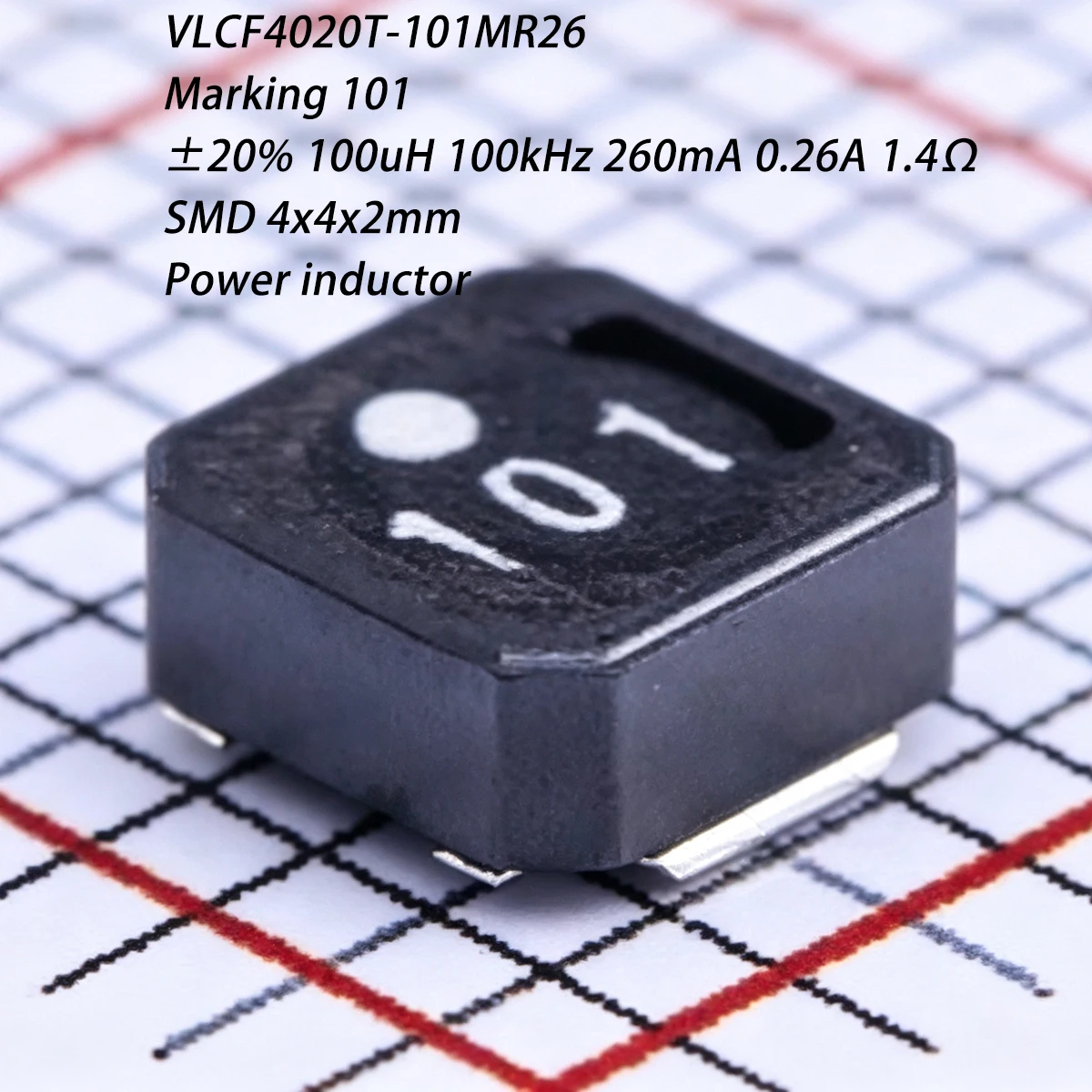 10PCS VLCF4020T-101MR26 Marking 101 SMD 4x4x2mm SMT ±20% 100uH 100kHz 260mA 0.26A 100µH 1.4Ω 1.4 ohm NEW Original Power inductor