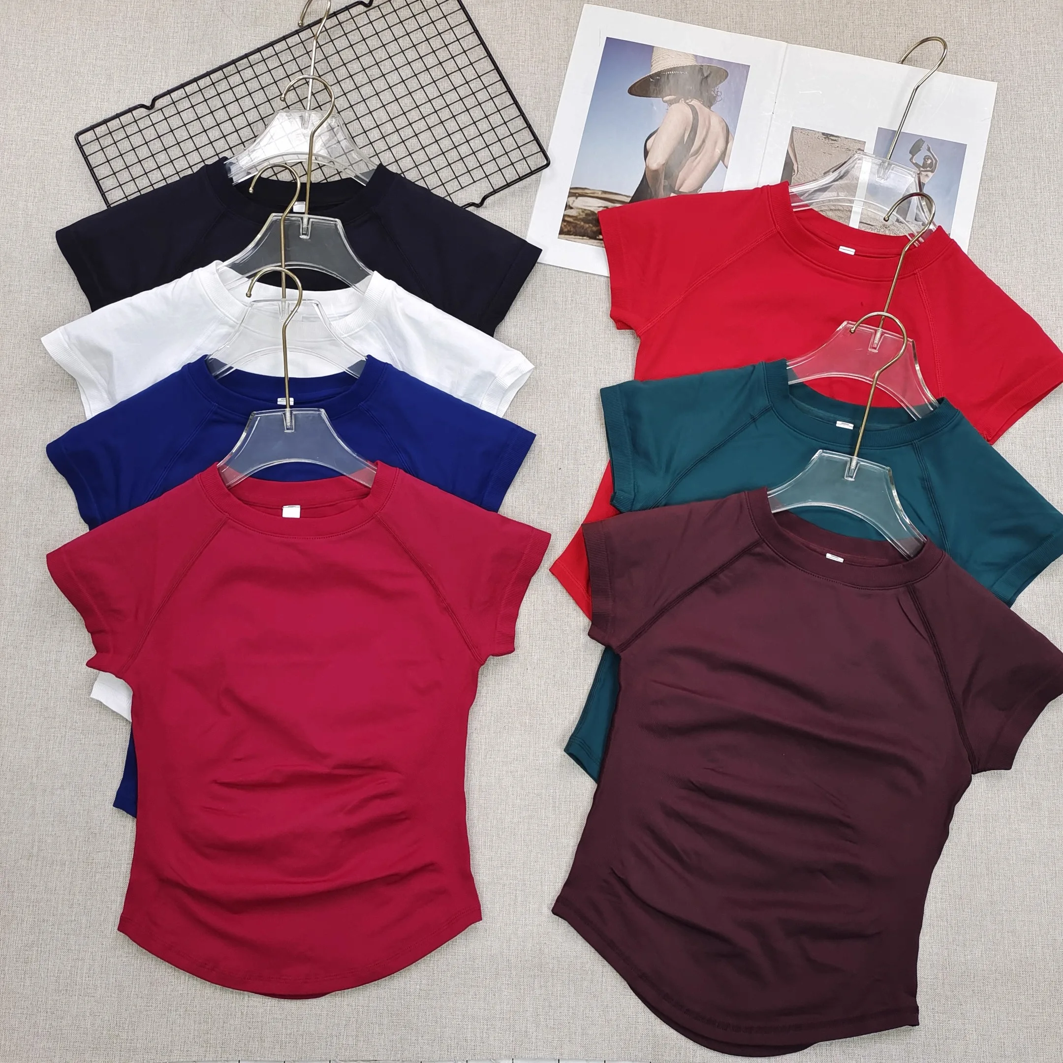 Round-neck Stretchy Yoga Wear Women’s Short-sleeve Breathable Quick-dry Running T-shirt Summer Slimming Lightweight Sports Top