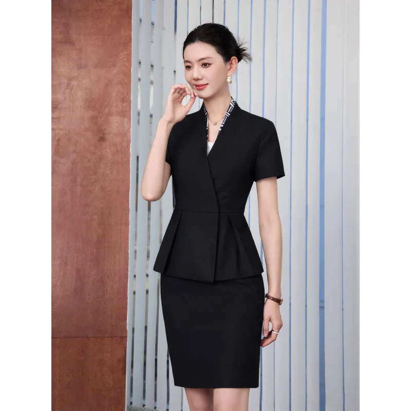 

Женский летний тонкий профессиональный костюм с короткими рукавами, элегантная униформа для персонала гостиниц, униформа для работы с клиентами и униформа для сотрудников ювелирных магазинов.