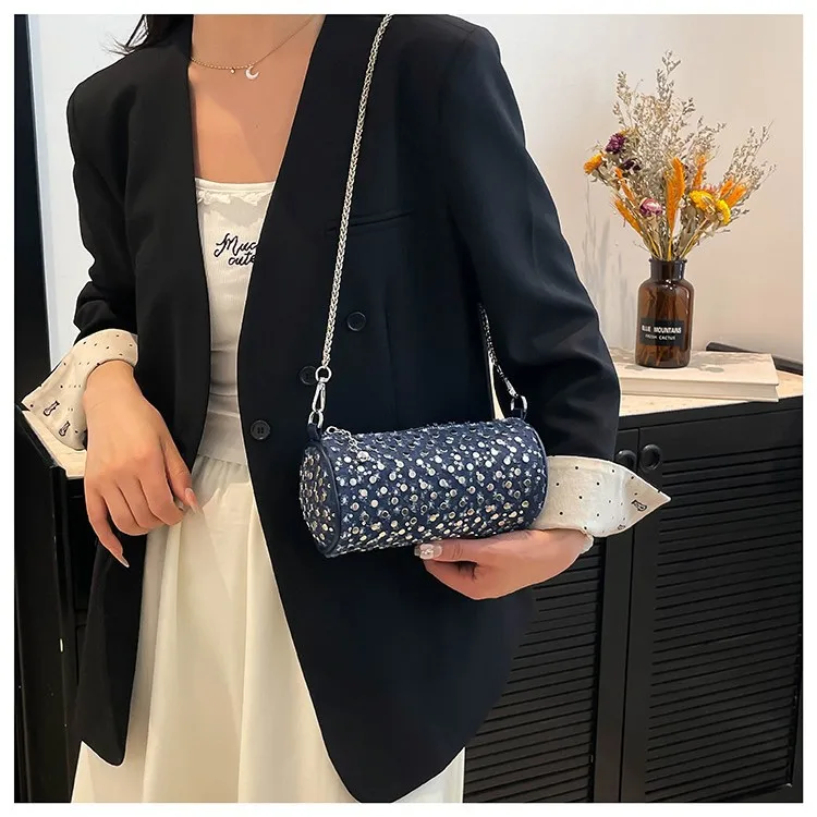 

Круглая цепочка для сумки с шипами и кристаллами 2025 года, новый блестящий мини-кроссбоди в стиле панк с острой молнией