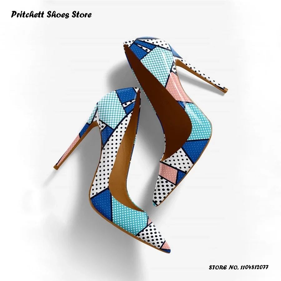 

Женские туфли-лодочки в горошек с цветными блоками, весенне-осенние вечерние офисные туфли с неглубоким вырезом, стильные вечерние туфли на тонком каблуке с острым носком, вечерние туфли на шпильке