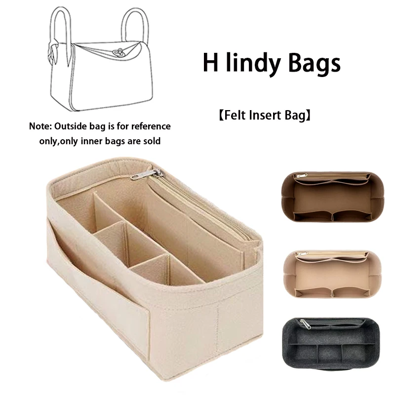 EverToner Felt Insert Bag Cosmetic Organizer Insert Fits For H Lindy mini 26 30 34 Handbag With Zipper Inner Pouch For Women