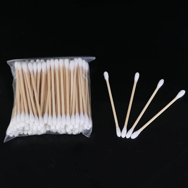 100/200Pcs Wegwerp Dubbele Hoofd Wattenstaafje Buds Tip Wood Sticks Cosmetische Neus Oor Schoonmaken Makeup Tools