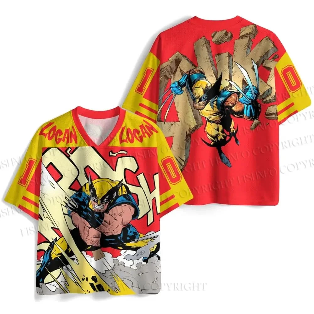 Canada Superhero Wolverine X‑Men Mesh Jersey Retro Comic Short Sleeve Streetwear Sports T‑Shirt Fan Apparel Family Matching