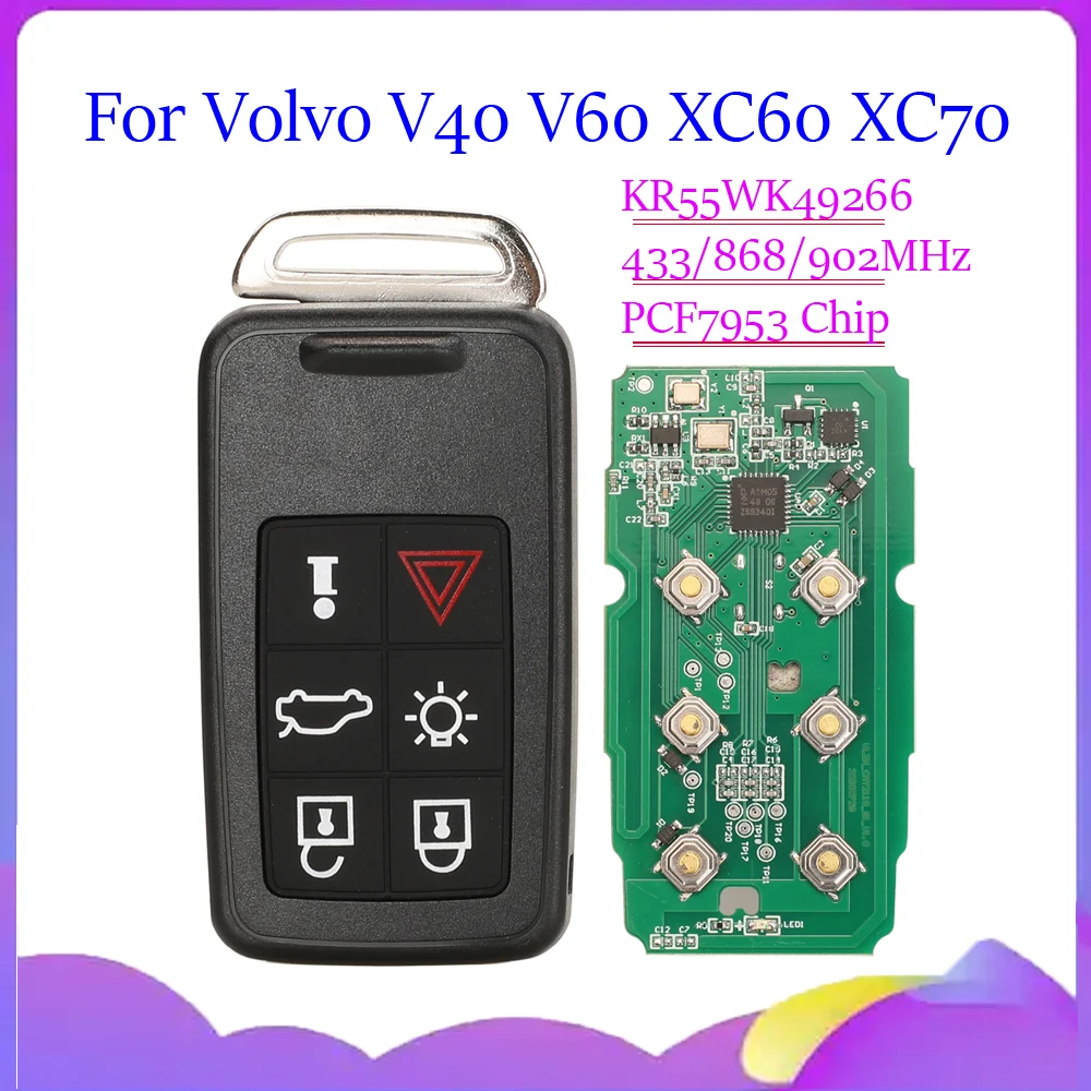jingyuqin New Car Key For Volvo V40 V60 XC60 XC70 S60 S80 S90 433/868/902MHz PCF7953 5WK49-224/225 KR55WK49266 Keyless Remote