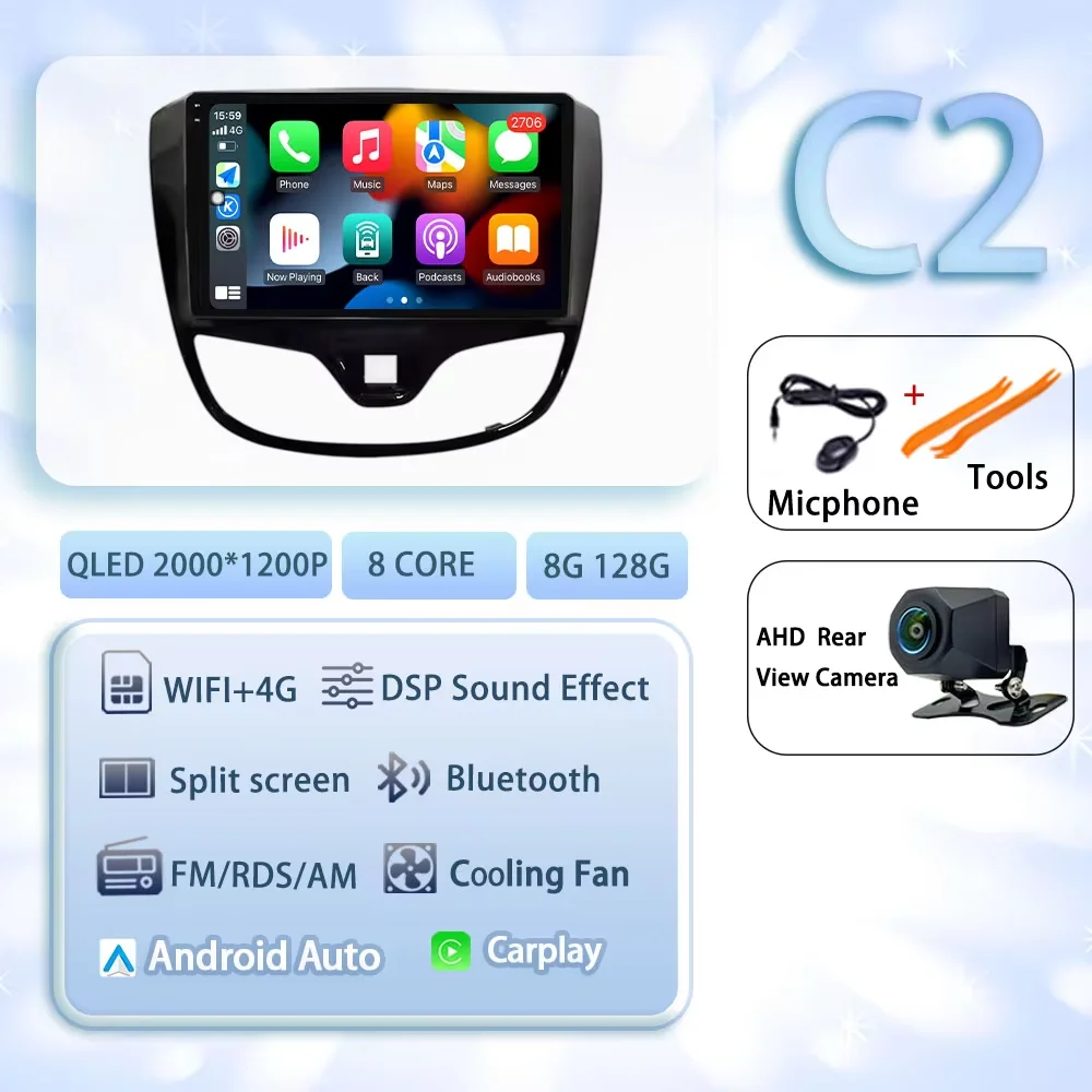 Android 15 Carplay Auto Voor OPEL KARL VinFast Fadil 2017-2020 GPS Multimedia Wifi DSP 2 K QLED Scherm autoradio Speler