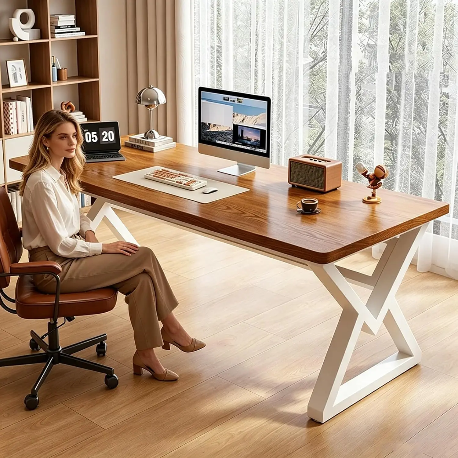 71 Inch Solid Wood Computer Desk, Large Home Office Desk with Diamond-Shaped Legs, Heavy-Duty Frame Thick Deep, Customized