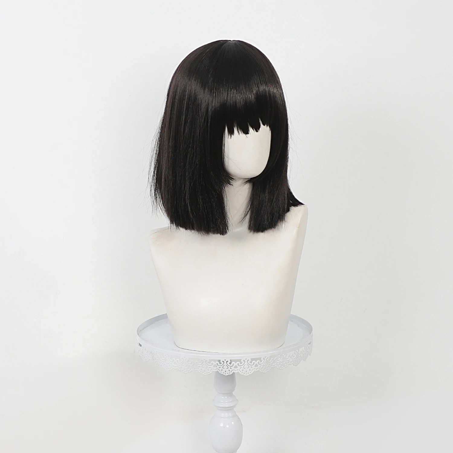 Anime Limbus Company Ryoshu Cosplay Wig Black Short Clavicle Bob Wig Real‑Skin Scalp Design Synthetic Wig For Carnival Cosplay