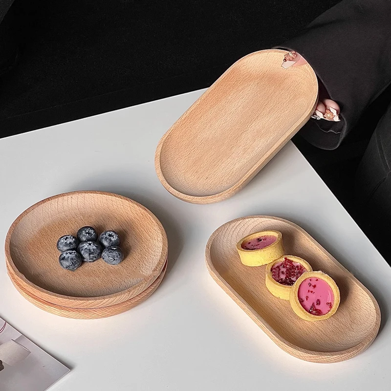 Walnut Wooden Tray Plate Japanese Style Dinner Plate Cake Snack Fruit Solid  Wood Plate Tray Afternoon Tea Plate