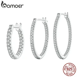 BAMOER 925 Sterling Silver Cubic Zirconia Hoop Earrings, White Gold Plated Lightweight Hypoallergenic Hoop Earrings for Women