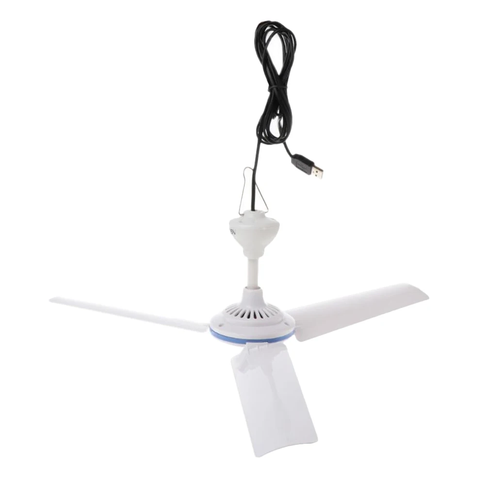 

Blue White Usb Ceiling Fan Portable Hanging Fan For Home Dormitory Camping Tents With 3 Blades High Airflow