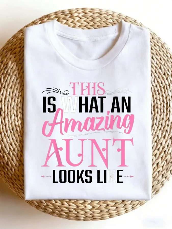 This Is What An Amazing Aunt Looks Like T Shirt Women Funny Auntie Life Slogan Graphic Tees Cute Pink Letter Printed Crew Neck Short Sleeve Top Casual Summer Apparel