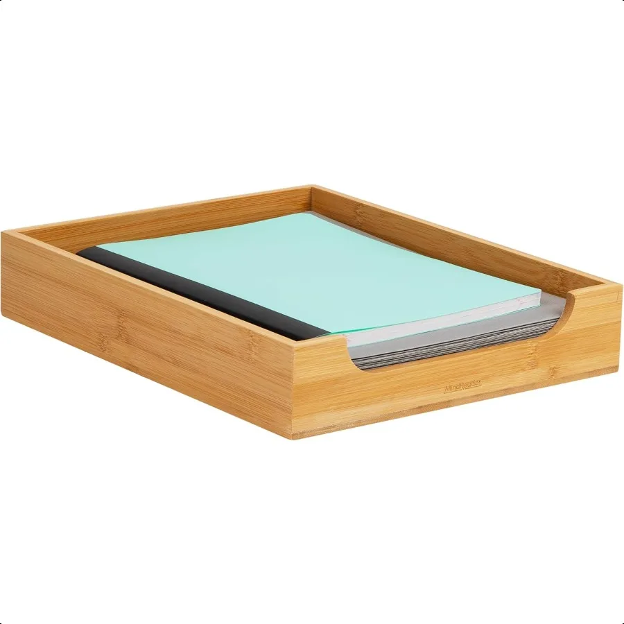 

Mind Reader Paper Tray Desktop Organizer File Storage Modern Office Bamboo 10.25 L x 12.5 W x 2.25 H Brown
