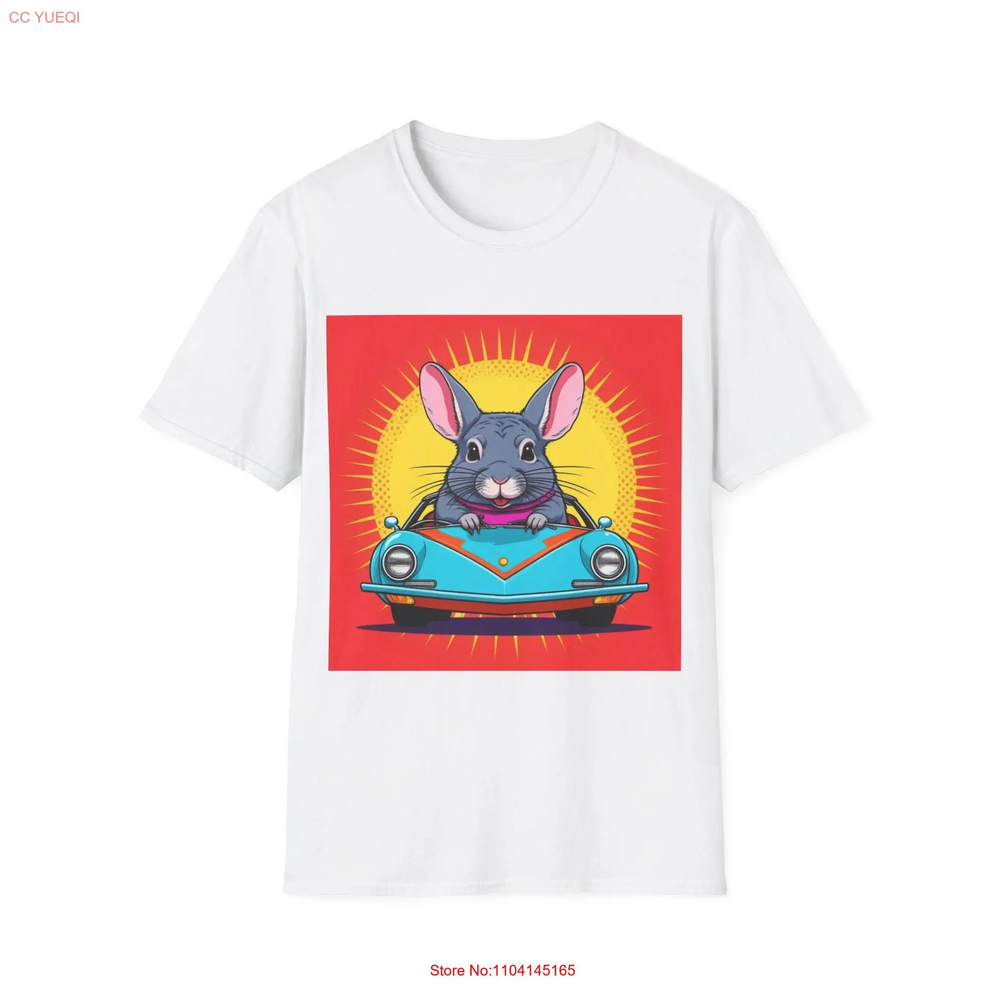 Unique unisex T shirt Chinchilla in a car Artistic design long or short sleeves